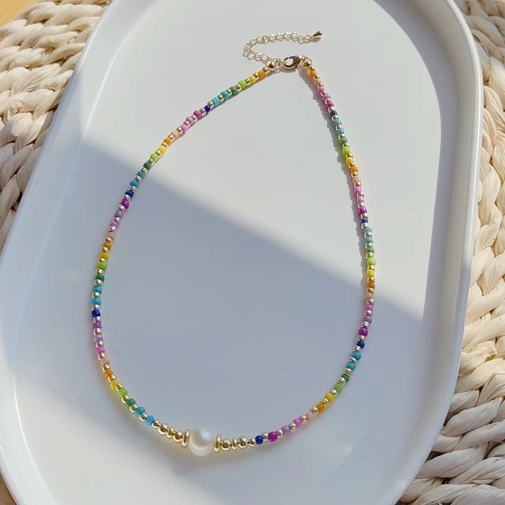 Boho Beaded Necklace Y2K Accessories Rainbow Choker