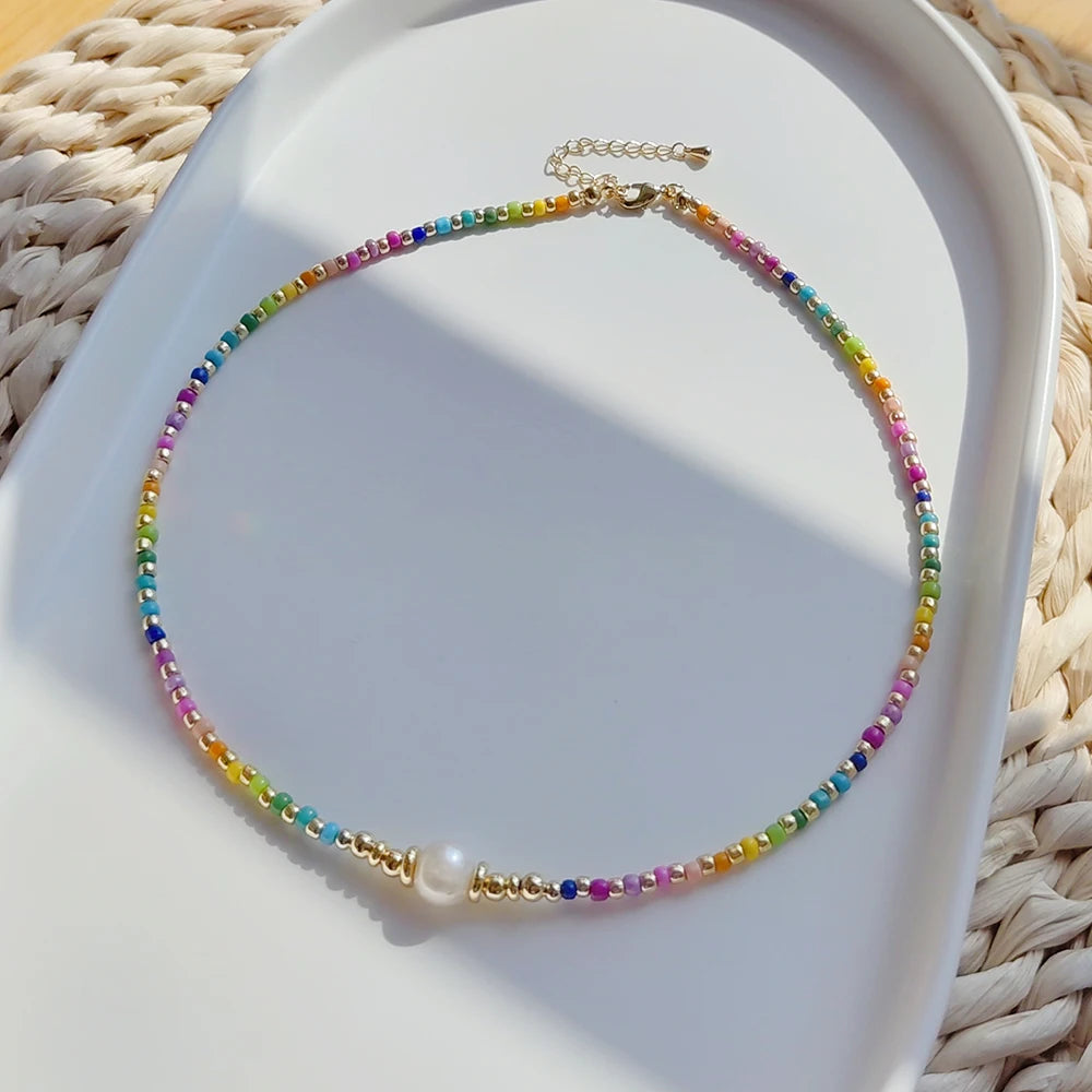 Boho Beaded Necklace Y2K Accessories Rainbow Choker