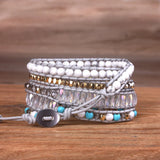 Boho Style Leather Multilayer Bracelet with Mixed Crystal Howlite Stone Charm