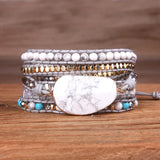 Boho Style Leather Multilayer Bracelet with Mixed Crystal Howlite Stone Charm