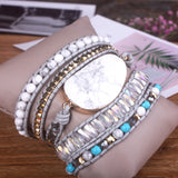 Boho Style Leather Multilayer Bracelet with Mixed Crystal Howlite Stone Charm
