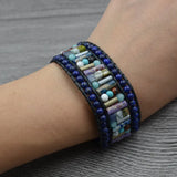 Boho Natural Stone Sunflower Button Leather Bracelet