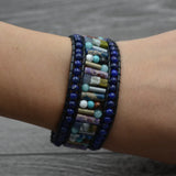 Boho Natural Stone Sunflower Button Leather Bracelet