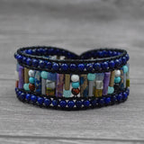 Boho Natural Stone Sunflower Button Leather Bracelet