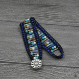 Boho Natural Stone Sunflower Button Leather Bracelet