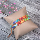 Boho Style Rainbow 7 Chakras Bracelet Women Leather Wrap Bracelet