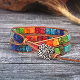 Boho Style Rainbow 7 Chakras Bracelet Women Leather Wrap Bracelet