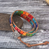Boho Style Rainbow 7 Chakras Bracelet Women Leather Wrap Bracelet