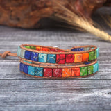 Boho Style Rainbow 7 Chakras Bracelet Women Leather Wrap Bracelet