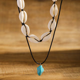 Boho Acrylic Shell Choker Stone Pendant Necklace Men Layered Beach Vacation