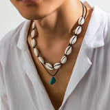 Boho Acrylic Shell Choker Stone Pendant Necklace Men Layered Beach Vacation