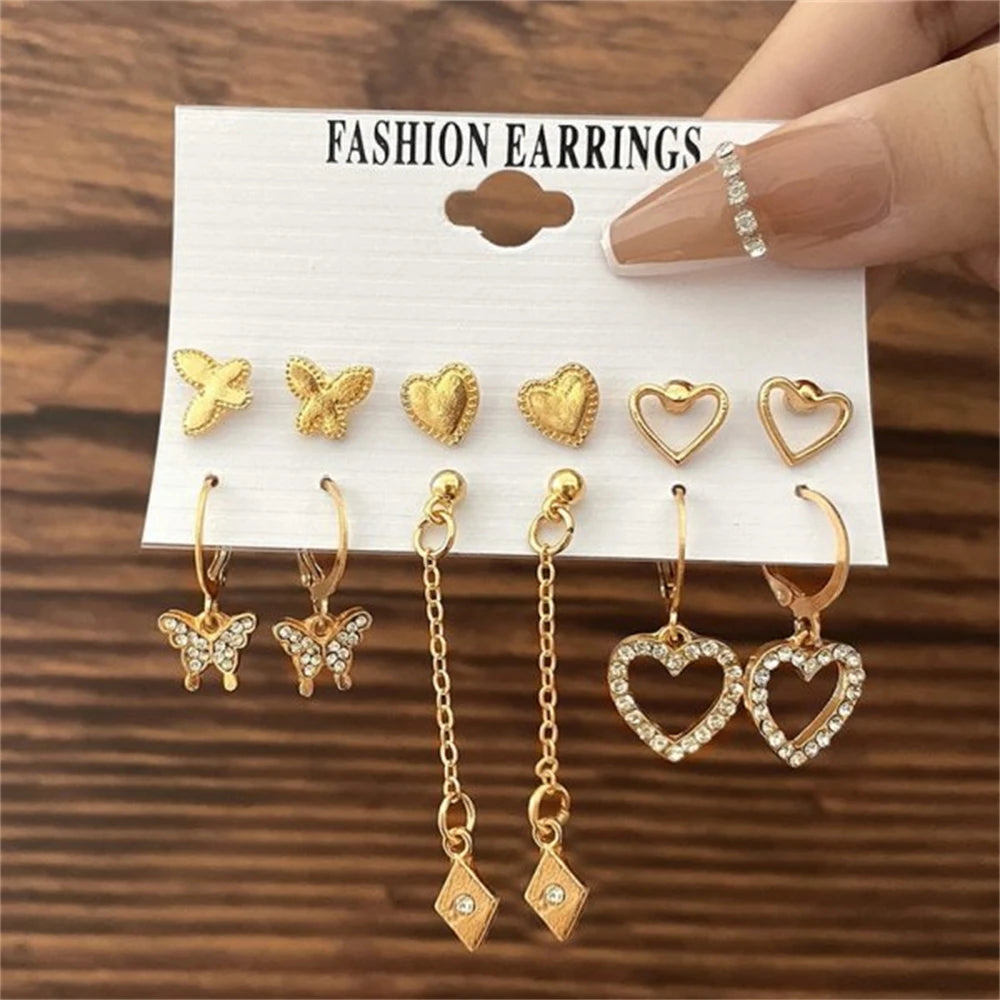 Boho Tassel Butterfly Earrings Set Vintage Cloud Flower Star Moon Hoop Ear Studs
