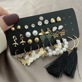 Boho Tassel Butterfly Earrings Set Vintage Cloud Flower Star Moon Hoop Ear Studs