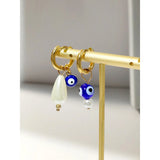 Evil Eye Pearl Asymmetric Hoop Earrings Golden Stainless Steel Circle Earrings