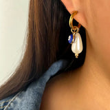 Evil Eye Pearl Asymmetric Hoop Earrings Golden Stainless Steel Circle Earrings