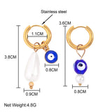 Evil Eye Pearl Asymmetric Hoop Earrings Golden Stainless Steel Circle Earrings