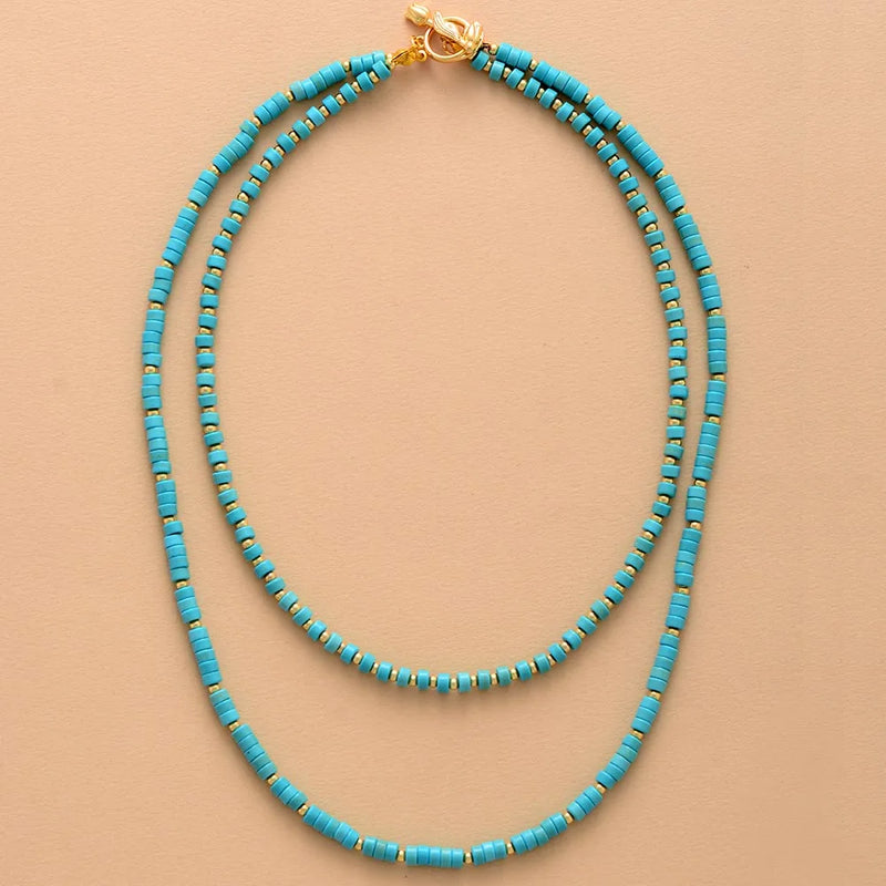 Boho Turquoises 2 Layers Chokers Necklace Women Beaded Statement Necklace