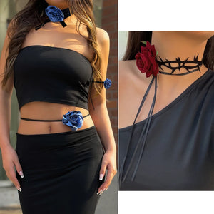 Boho Velvet Flower Collar Rose Choker Saffron Lady Chokers