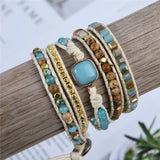 Boho Vintage Stone Wrap Leather Bracelet