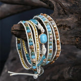 Boho Vintage Stone Wrap Leather Bracelet