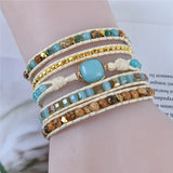Boho Vintage Stone Wrap Leather Bracelet
