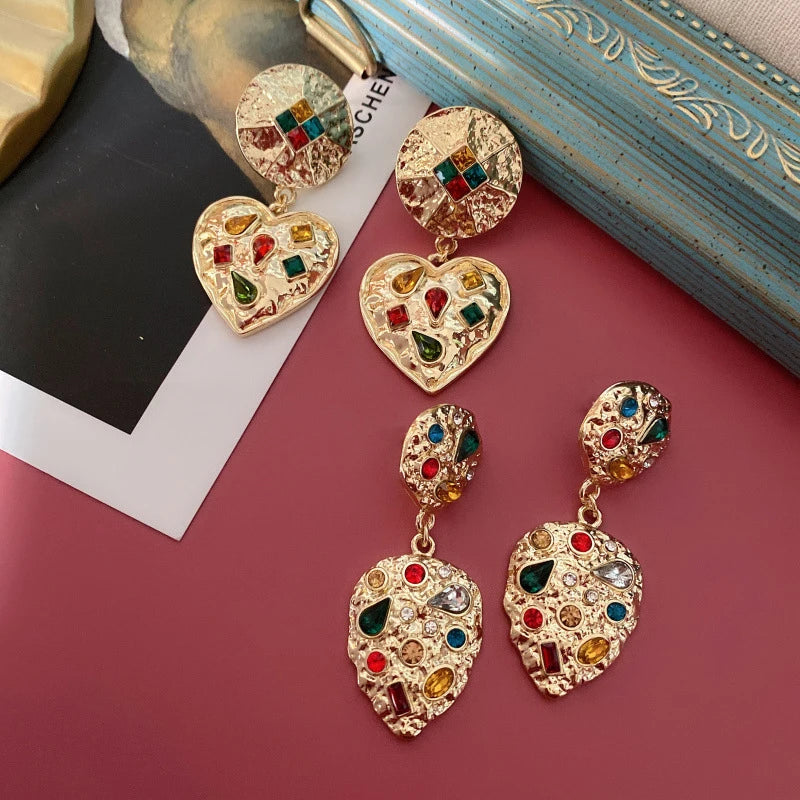 Boho Colorful Crystal Clip Earrings Exaggerated Charm Ear Clips