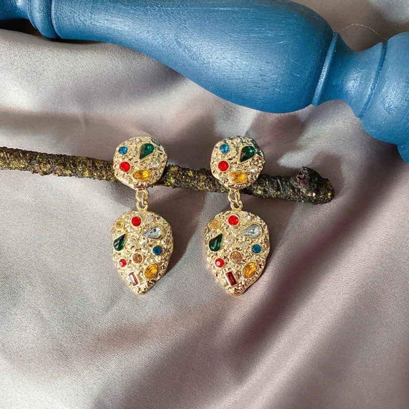 Boho Colorful Crystal Clip Earrings Exaggerated Charm Ear Clips