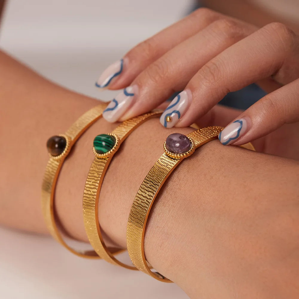 Boho Vintage Stainless Steel Bracelet Women Open Adjustable Bangles