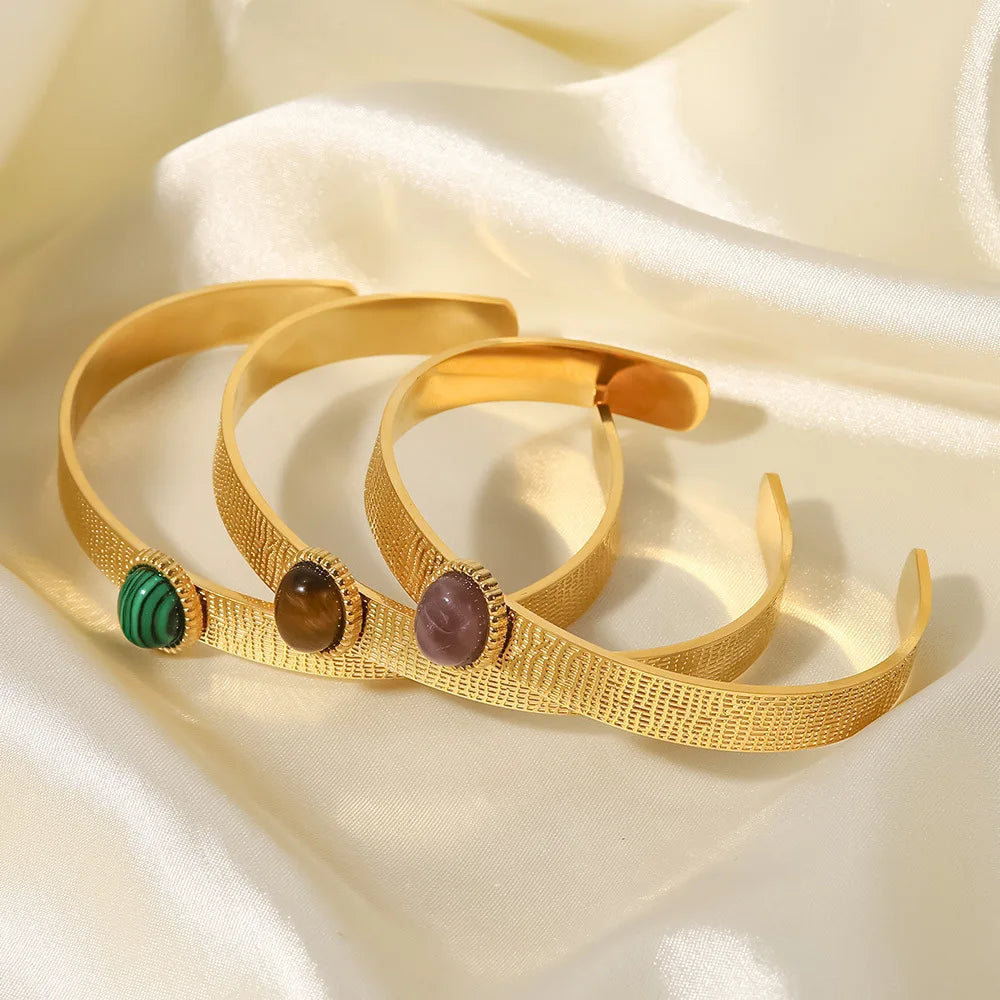 Boho Vintage Stainless Steel Bracelet Women Open Adjustable Bangles