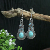 Vintage Tibetan Silver Geometric Drop Earrings Ethnic Stone Beaded Tassel Dangle