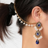 Boho Water Drop Long Earrings Indian Headdress Crystal Pearl Tassel Jewelry
