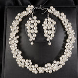 Boho Wedding Bridal Floral Pearls Necklace Earrings Jewelry Set