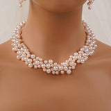 Boho Wedding Bridal Floral Pearls Necklace Earrings Jewelry Set
