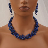 Boho Wedding Bridal Floral Pearls Necklace Earrings Jewelry Set