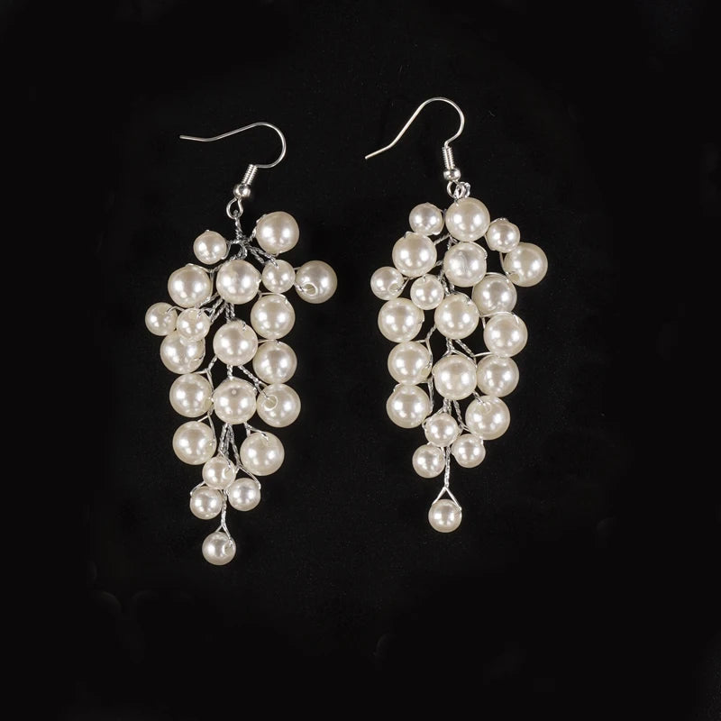 Boho Wedding Bridal Floral Pearls Necklace Earrings Jewelry Set