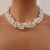Boho Wedding Bridal Floral Pearls Necklace Earrings Jewelry Set