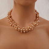 Boho Wedding Bridal Floral Pearls Necklace Earrings Jewelry Set