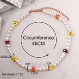 Boho Pearl Cross Smiley Beaded Necklace For Women
