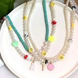 Boho Pearl Cross Smiley Beaded Necklace For Women