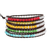 Boho Women Leather Bracelet with Chakra Stones Beads 5 Strands Wrap