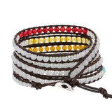 Boho Women Leather Bracelet with Chakra Stones Beads 5 Strands Wrap