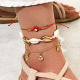 Boho Women Sequins Ankle Bracelet Set Star Moon Lightning Charm Chain