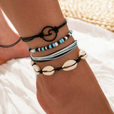 Boho Women Sequins Ankle Bracelet Set Star Moon Lightning Charm Chain