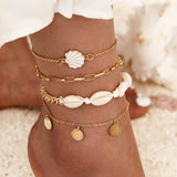 Boho Women Sequins Ankle Bracelet Set Star Moon Lightning Charm Chain