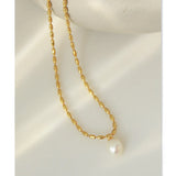 Boho Women Stainless Steel Beads Choker Necklace Freshwater Pearl