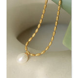 Boho Women Stainless Steel Beads Choker Necklace Freshwater Pearl