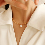 Boho Women Stainless Steel Beads Choker Necklace Freshwater Pearl
