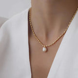 Boho Women Stainless Steel Beads Choker Necklace Freshwater Pearl