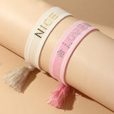 Boho Woven Letter Embroidery Tassel LOVE NICE Bracelet For Women