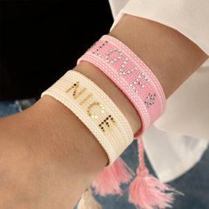 Boho Woven Letter Embroidery Tassel LOVE NICE Bracelet For Women